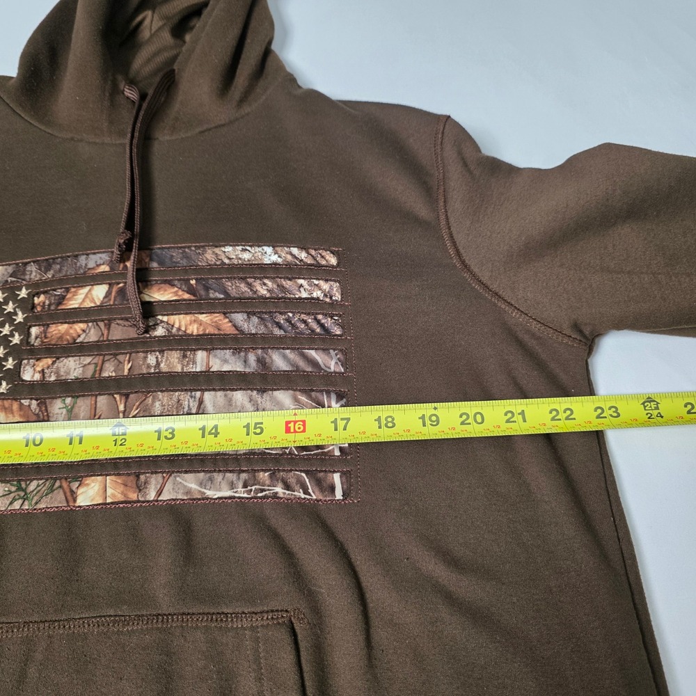 Realtree Hoodie Men Medium Brown Camo American Flag Fleece Pullover Sweatshirt - Picture 3 of 10